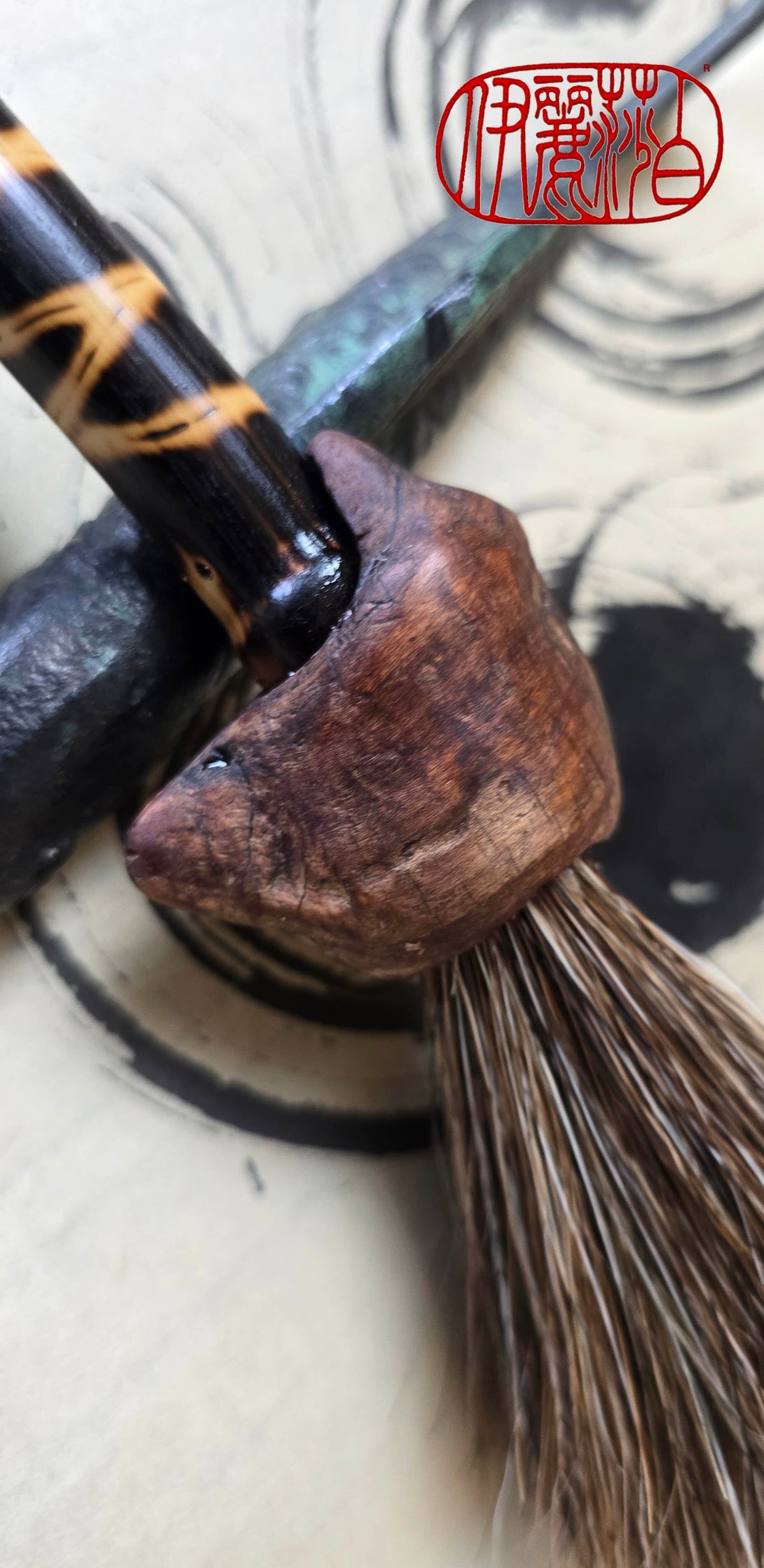 Handmade Sumi-e Brush with Natural Bristle and Burned Bamboo Handle Paintbrush Elizabeth Schowachert Art
