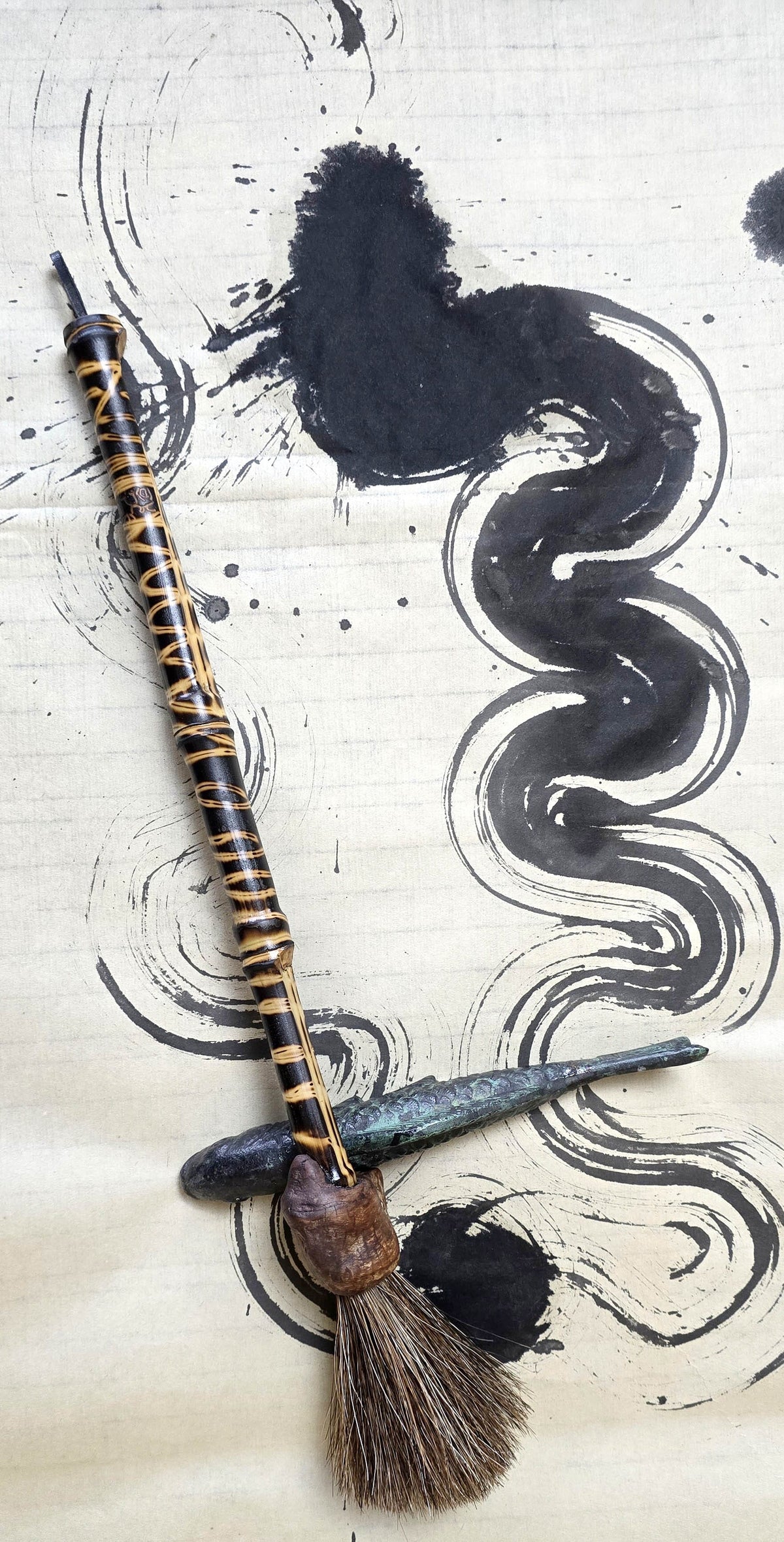 Handmade Sumi-e Brush with Natural Bristle and Burned Bamboo Handle Paintbrush Elizabeth Schowachert Art