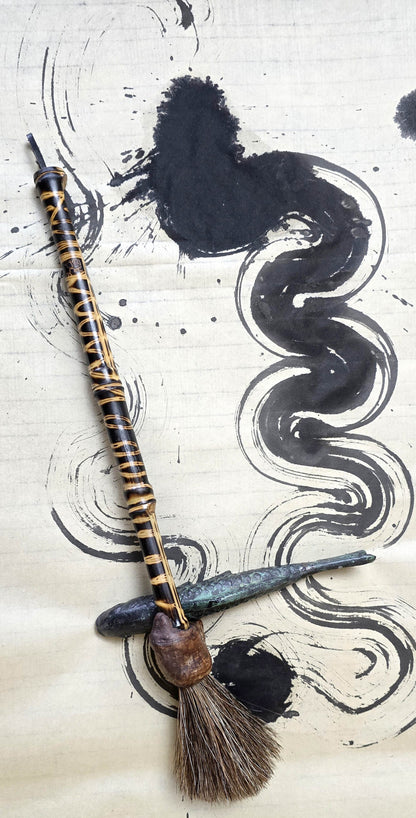 Handmade Sumi-e Brush with Natural Bristle and Burned Bamboo Handle Paintbrush Elizabeth Schowachert Art