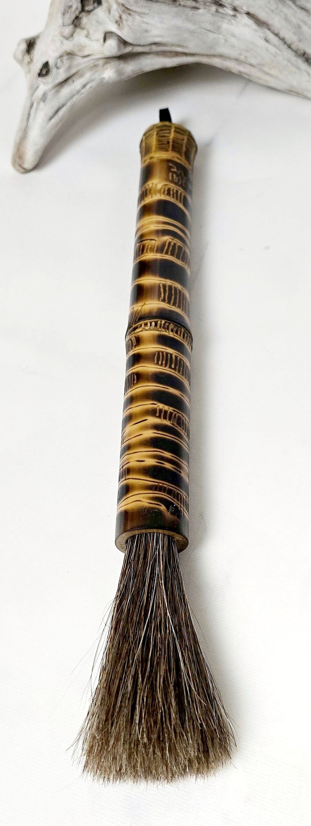 Handmade Sumi-Style Brush - Mixed Horsehair with Burned and Engraved Bamboo Handle Paintbrush Elizabeth Schowachert Art