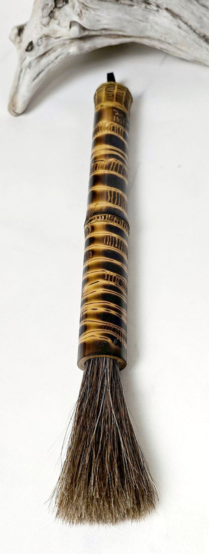 Handmade Sumi-Style Brush - Mixed Horsehair with Burned and Engraved Bamboo Handle Paintbrush Elizabeth Schowachert Art