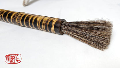 Handmade Sumi-Style Brush - Mixed Horsehair with Burned and Engraved Bamboo Handle Paintbrush Elizabeth Schowachert Art
