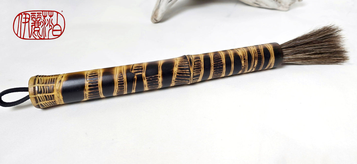 Handmade Sumi-Style Brush - Mixed Horsehair with Burned and Engraved Bamboo Handle Paintbrush Elizabeth Schowachert Art