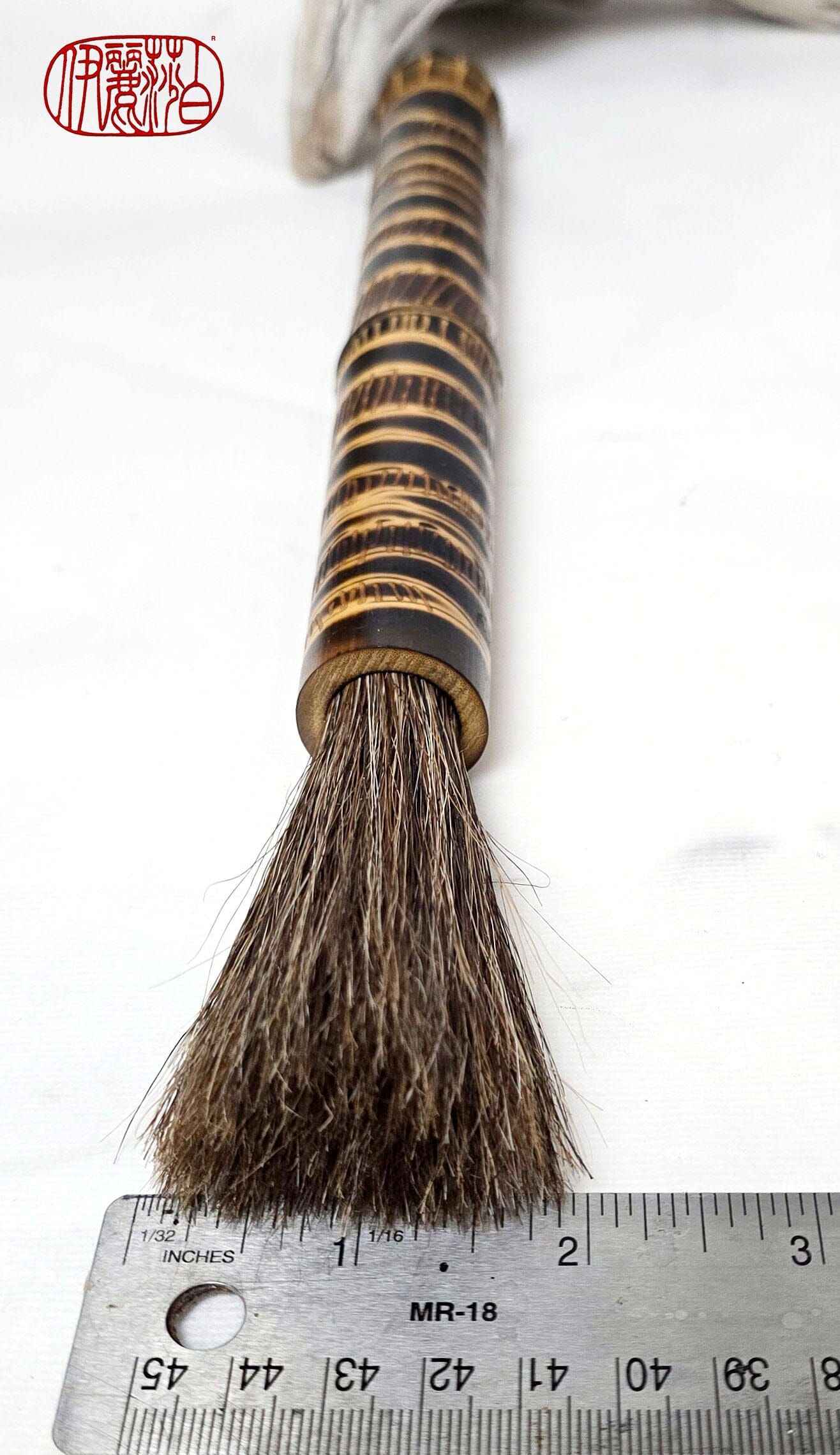 Handmade Sumi-Style Brush - Mixed Horsehair with Burned and Engraved Bamboo Handle Paintbrush Elizabeth Schowachert Art
