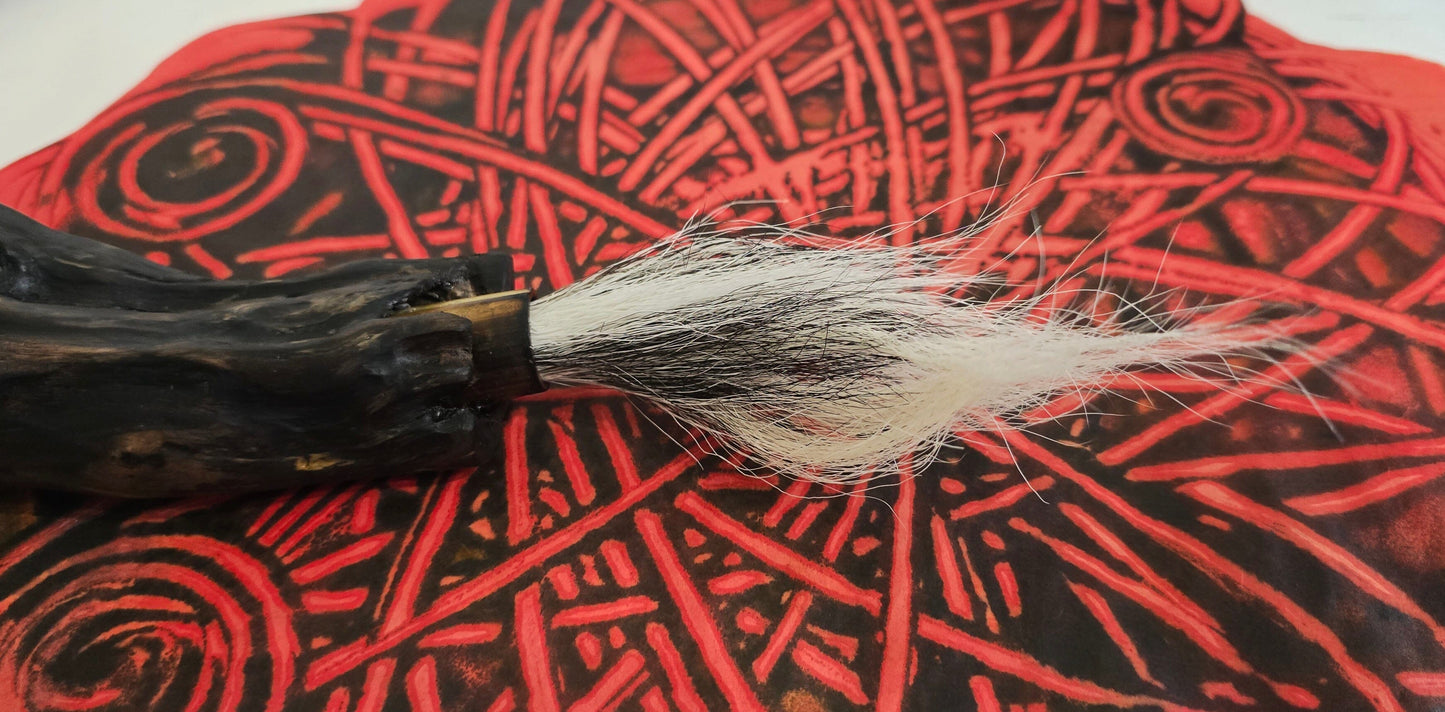 Handmade Sumi-Style Brush – Skunk and White Deer Tail with Sculpted Driftwood Handle Paintbrush Elizabeth Schowachert Art