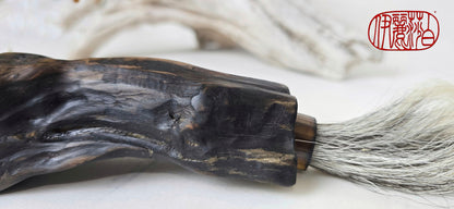 Handmade Sumi-Style Brush – Skunk and White Deer Tail with Sculpted Driftwood Handle Paintbrush Elizabeth Schowachert Art
