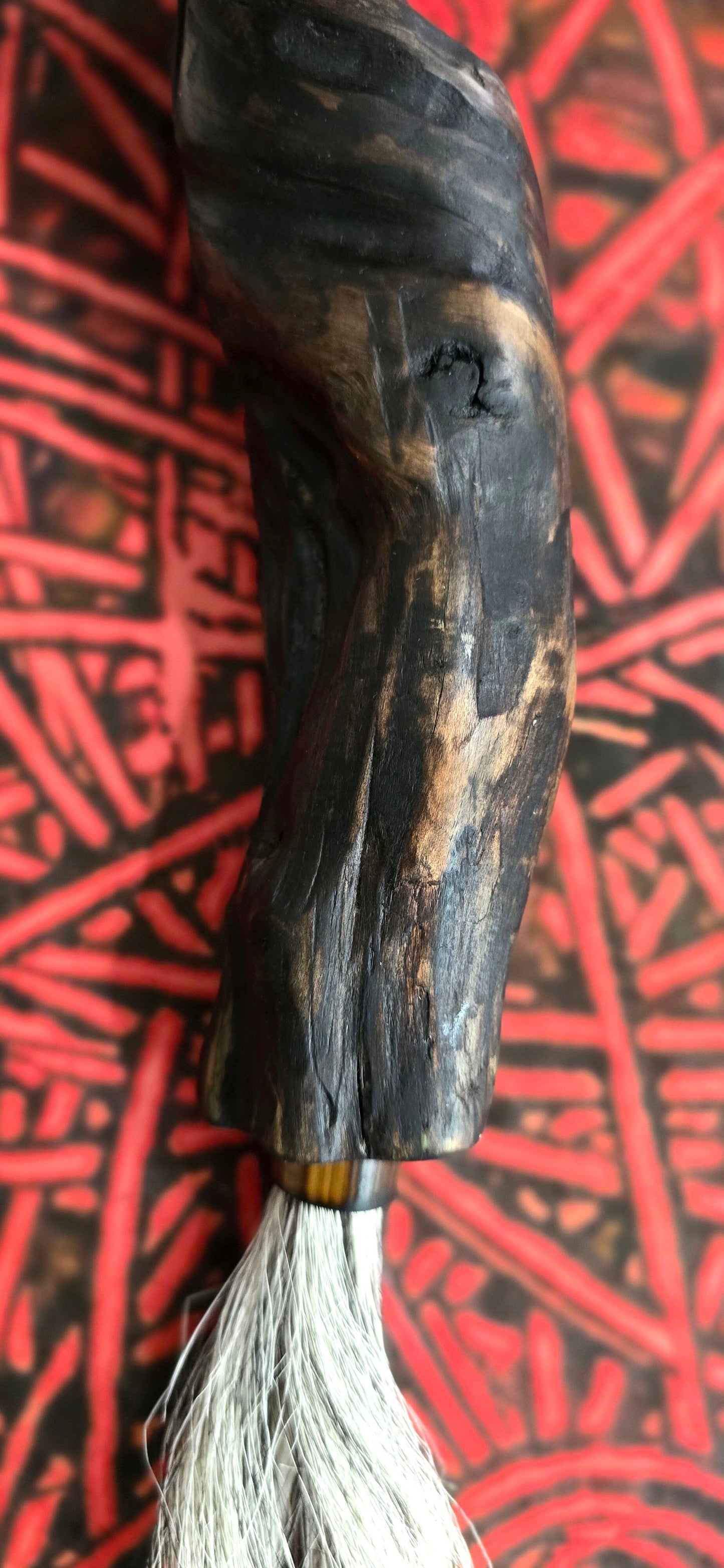 Handmade Sumi-Style Brush – Skunk and White Deer Tail with Sculpted Driftwood Handle Paintbrush Elizabeth Schowachert Art