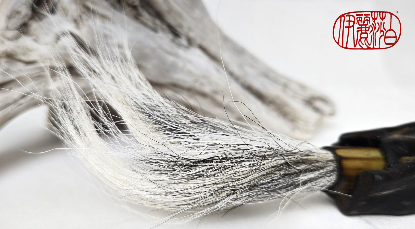 Handmade Sumi-Style Brush – Skunk and White Deer Tail with Sculpted Driftwood Handle Paintbrush Elizabeth Schowachert Art