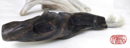Handmade Sumi-Style Brush – Skunk and White Deer Tail with Sculpted Driftwood Handle Paintbrush Elizabeth Schowachert Art