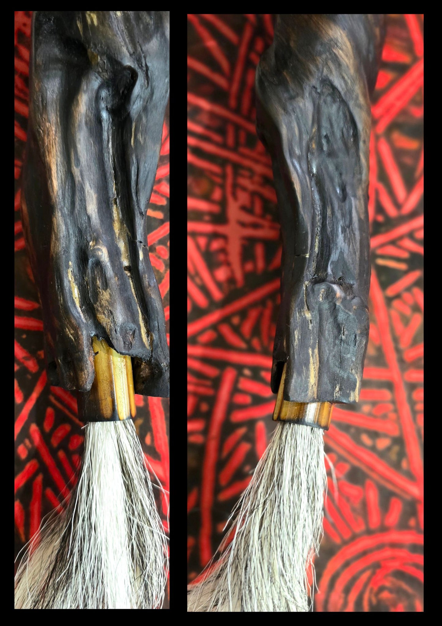 Handmade Sumi-Style Brush – Skunk and White Deer Tail with Sculpted Driftwood Handle Paintbrush Elizabeth Schowachert Art