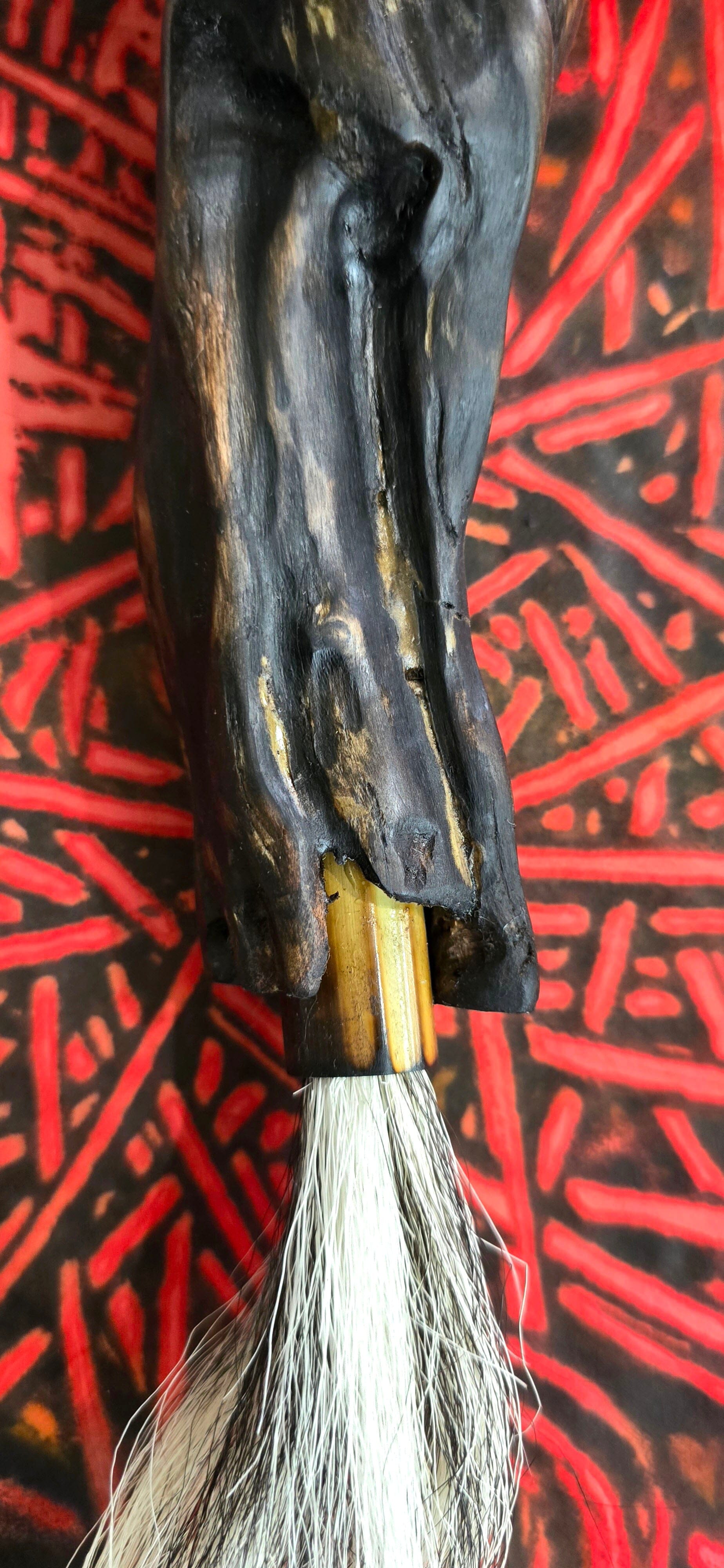 Handmade Sumi-Style Brush – Skunk and White Deer Tail with Sculpted Driftwood Handle Paintbrush Elizabeth Schowachert Art