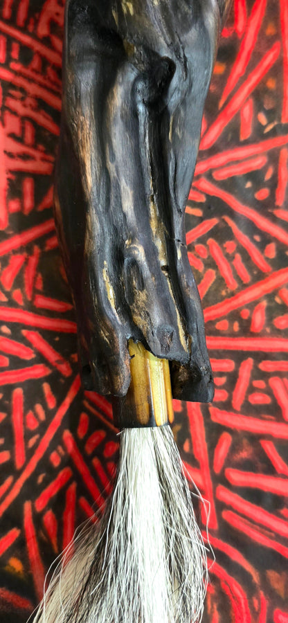 Handmade Sumi-Style Brush – Skunk and White Deer Tail with Sculpted Driftwood Handle Paintbrush Elizabeth Schowachert Art