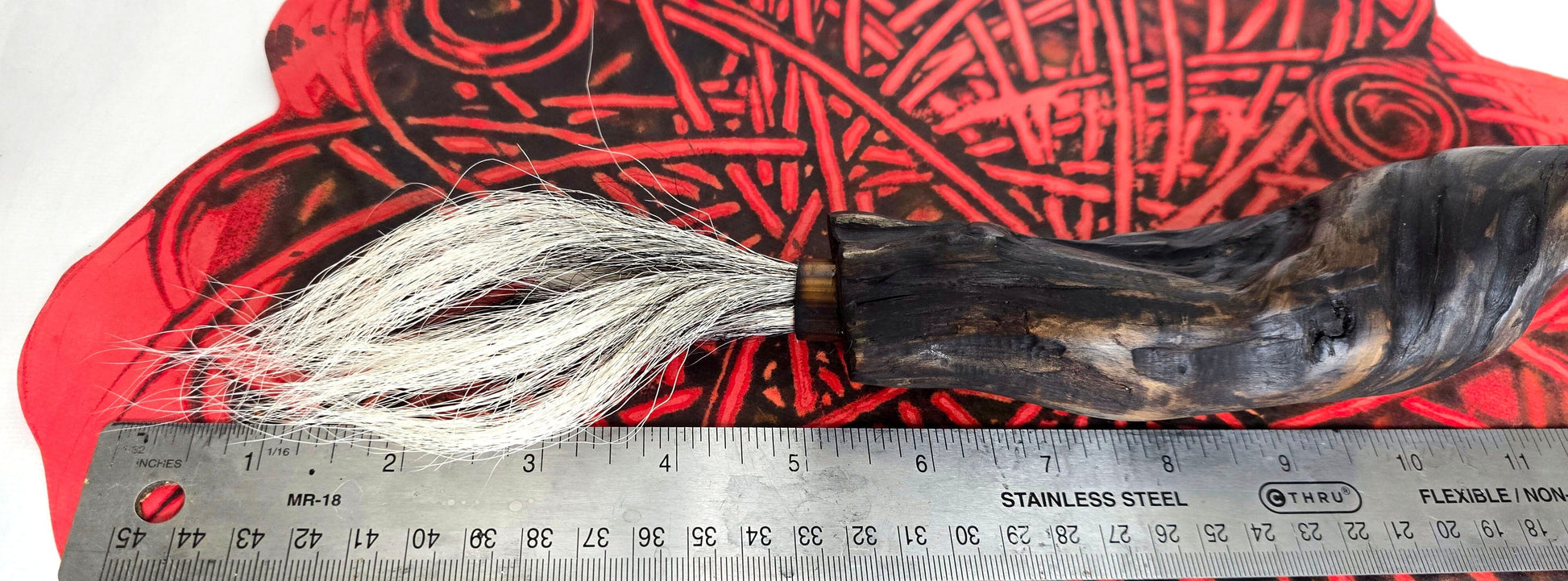 Handmade Sumi-Style Brush – Skunk and White Deer Tail with Sculpted Driftwood Handle Paintbrush Elizabeth Schowachert Art