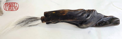 Handmade Sumi-Style Brush – Skunk and White Deer Tail with Sculpted Driftwood Handle Paintbrush Elizabeth Schowachert Art