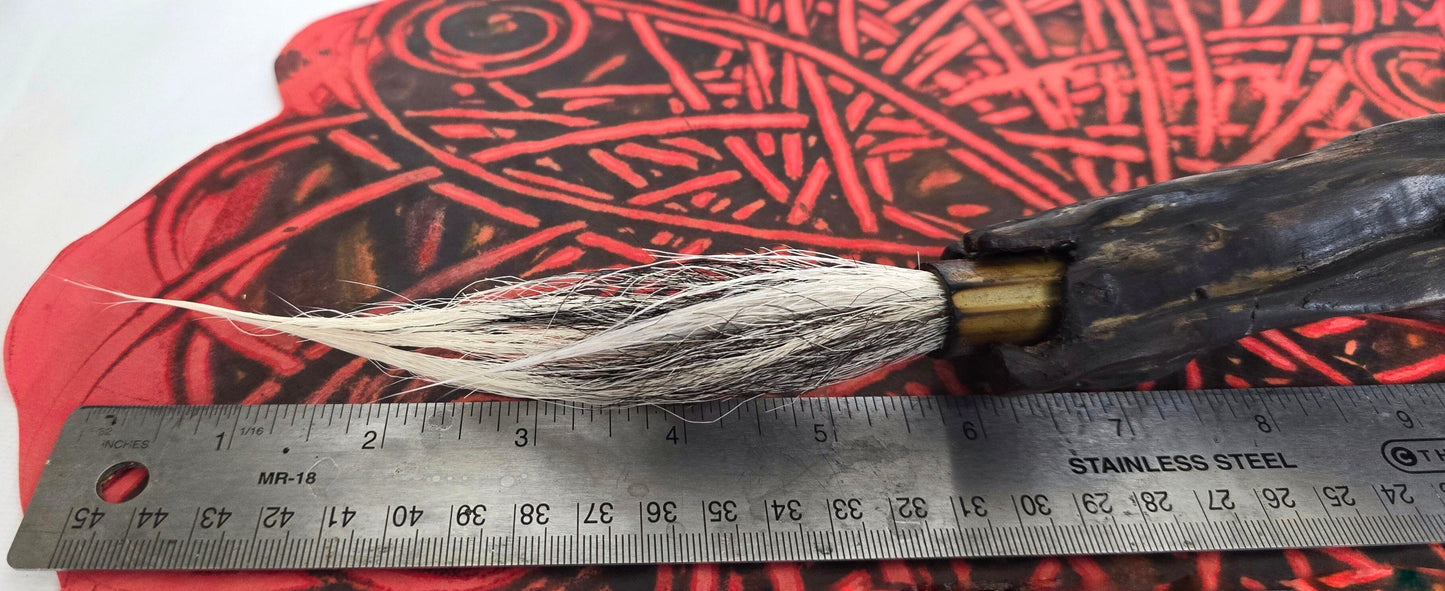 Handmade Sumi-Style Brush – Skunk and White Deer Tail with Sculpted Driftwood Handle Paintbrush Elizabeth Schowachert Art