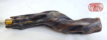 Handmade Sumi-Style Brush – Skunk and White Deer Tail with Sculpted Driftwood Handle Paintbrush Elizabeth Schowachert Art