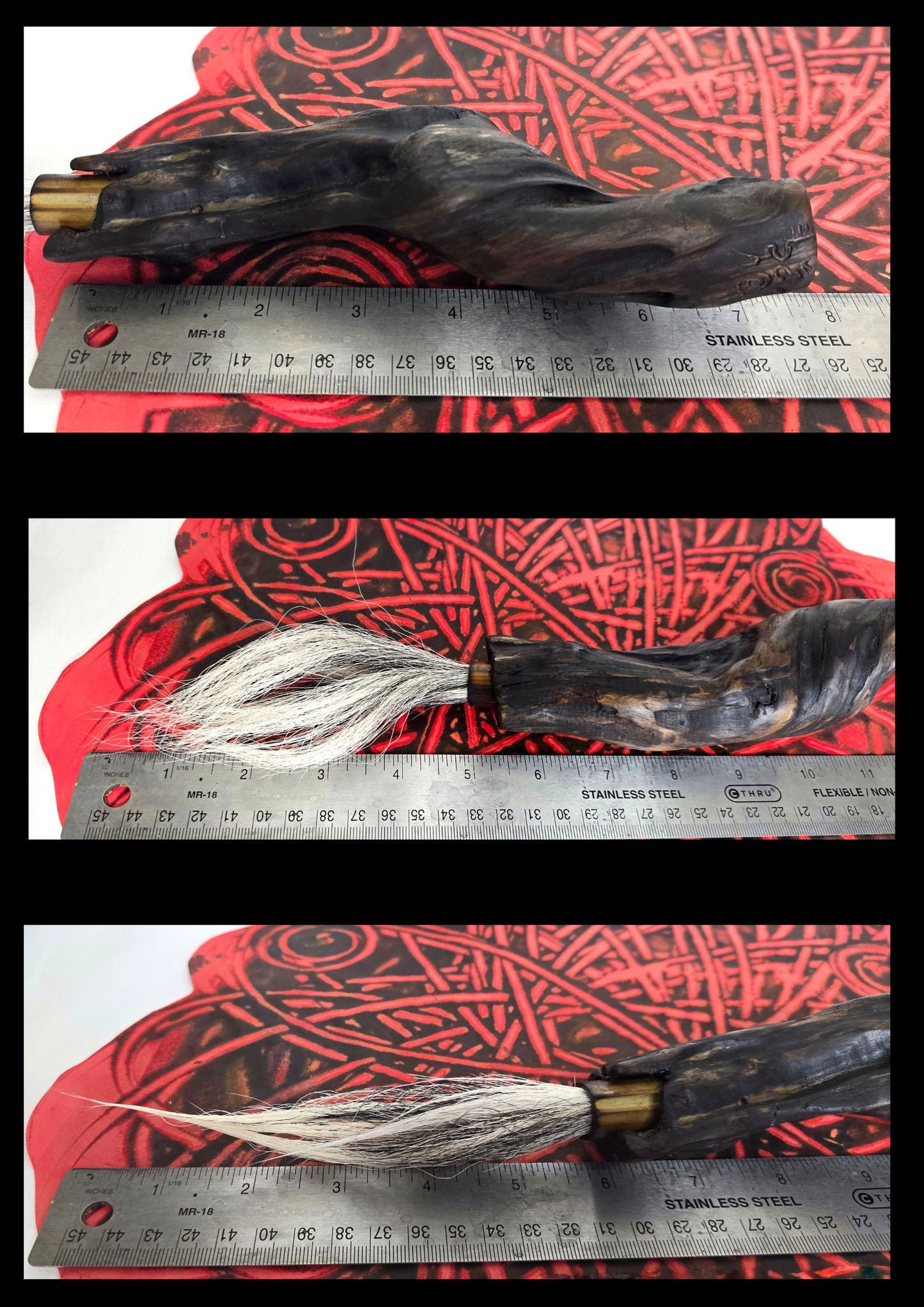 Handmade Sumi-Style Brush – Skunk and White Deer Tail with Sculpted Driftwood Handle Paintbrush Elizabeth Schowachert Art