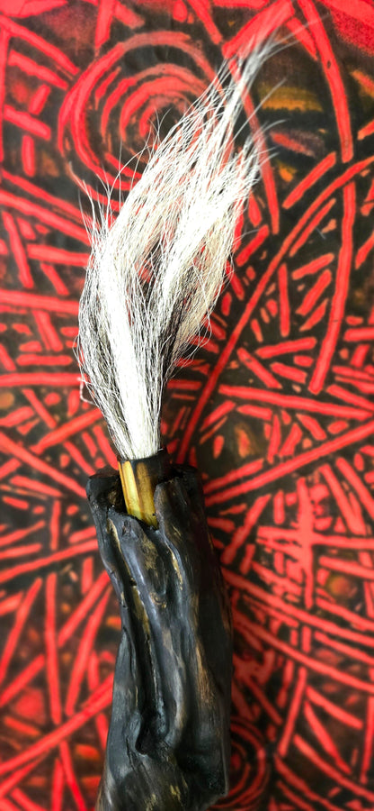 Handmade Sumi-Style Brush – Skunk and White Deer Tail with Sculpted Driftwood Handle Paintbrush Elizabeth Schowachert Art