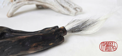 Handmade Sumi-Style Brush – Skunk and White Deer Tail with Sculpted Driftwood Handle Paintbrush Elizabeth Schowachert Art