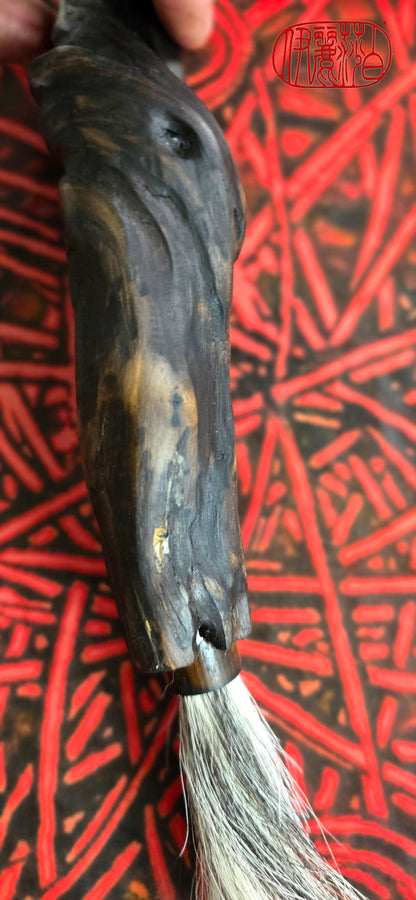 Handmade Sumi-Style Brush – Skunk and White Deer Tail with Sculpted Driftwood Handle Paintbrush Elizabeth Schowachert Art