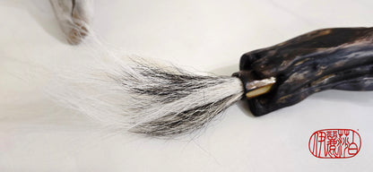 Handmade Sumi-Style Brush – Skunk and White Deer Tail with Sculpted Driftwood Handle Paintbrush Elizabeth Schowachert Art