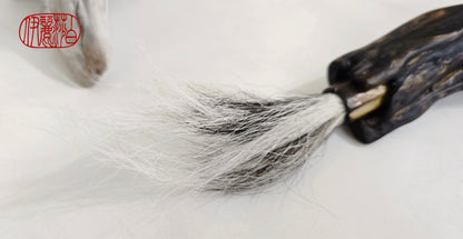 Handmade Sumi-Style Brush – Skunk and White Deer Tail with Sculpted Driftwood Handle Paintbrush Elizabeth Schowachert Art