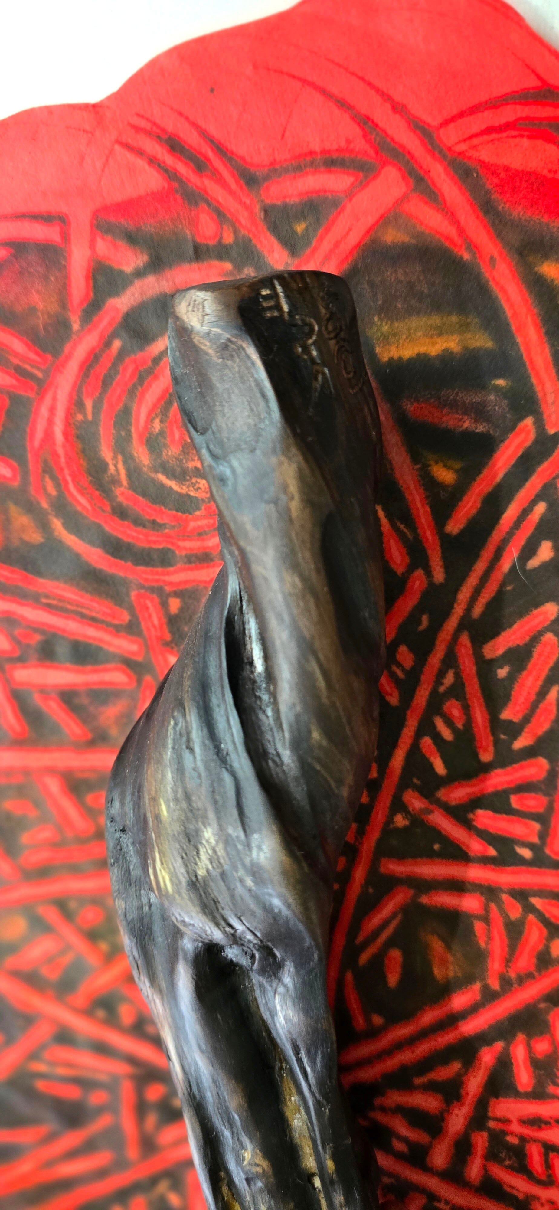 Handmade Sumi-Style Brush – Skunk and White Deer Tail with Sculpted Driftwood Handle Paintbrush Elizabeth Schowachert Art
