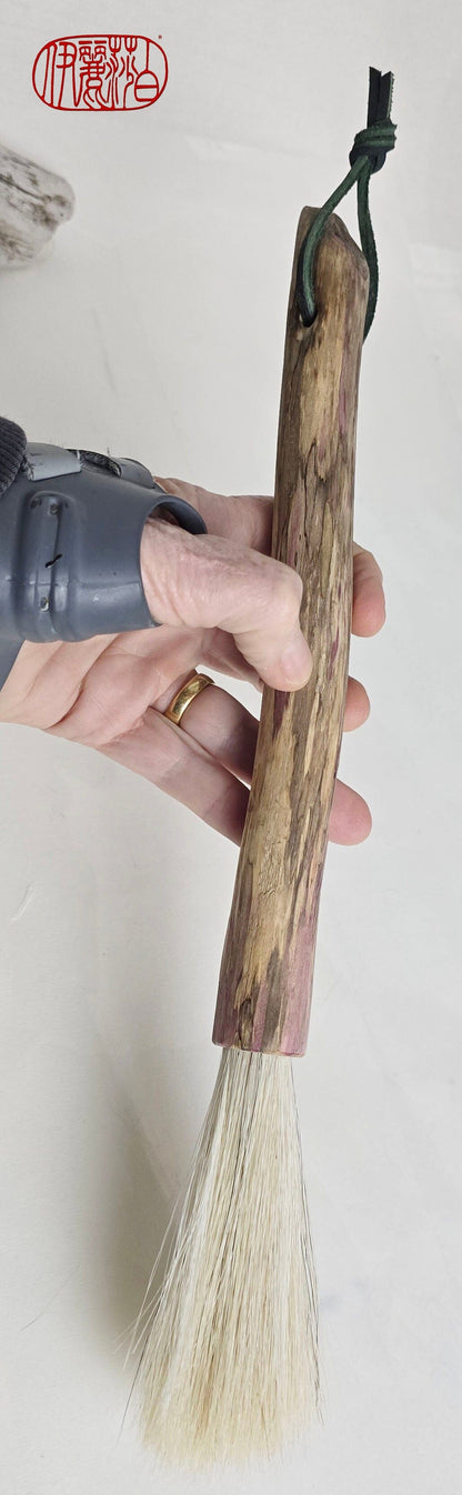 Handmade Sumi-Style Brush – White Horsehair with Birch Driftwood Handle Paintbrush Elizabeth Schowachert Art