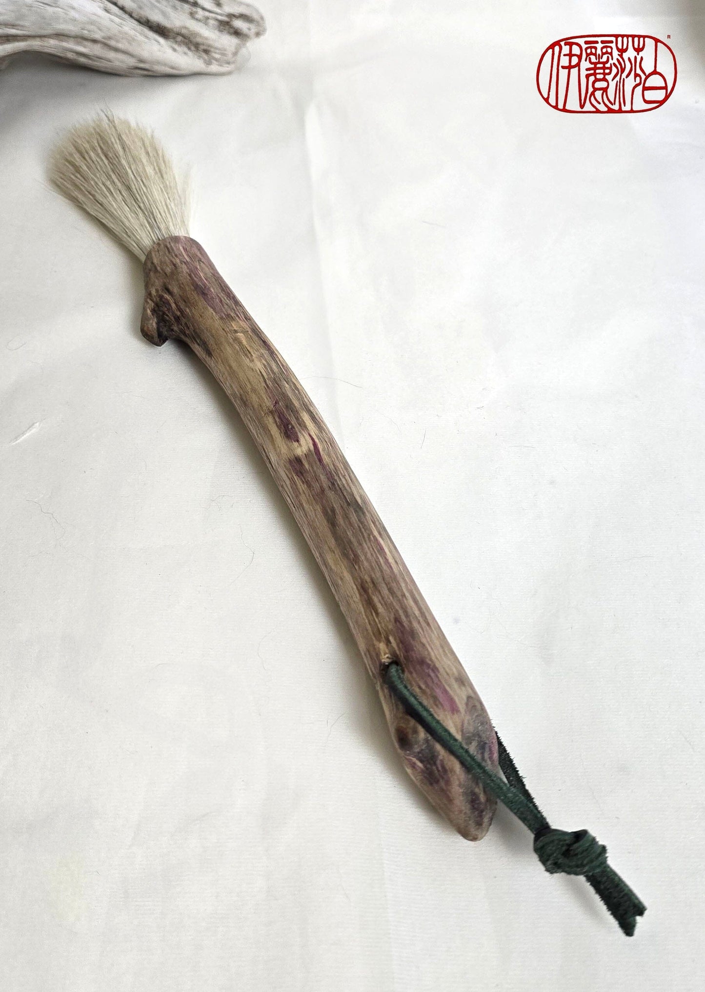 Handmade Sumi-Style Brush – White Horsehair with Birch Driftwood Handle Paintbrush Elizabeth Schowachert Art