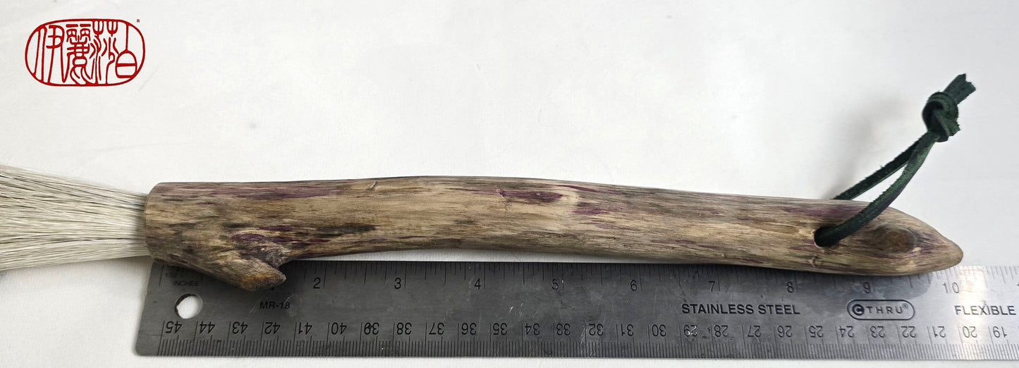 Handmade Sumi-Style Brush – White Horsehair with Birch Driftwood Handle Paintbrush Elizabeth Schowachert Art