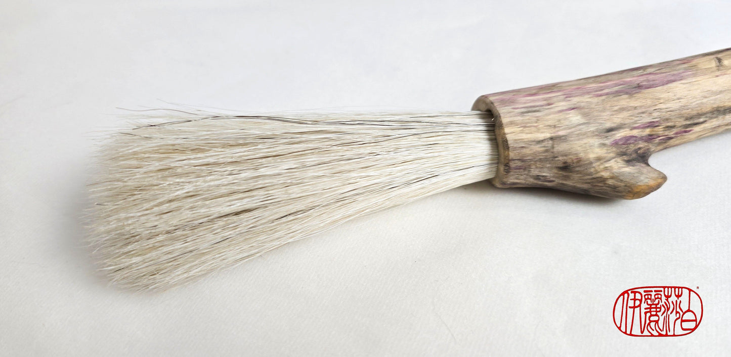Handmade Sumi-Style Brush – White Horsehair with Birch Driftwood Handle Paintbrush Elizabeth Schowachert Art
