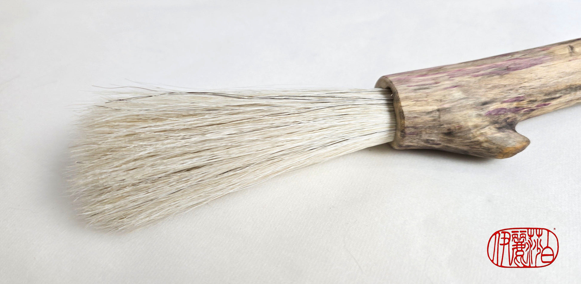 Handmade Sumi-Style Brush – White Horsehair with Birch Driftwood Handle Paintbrush Elizabeth Schowachert Art