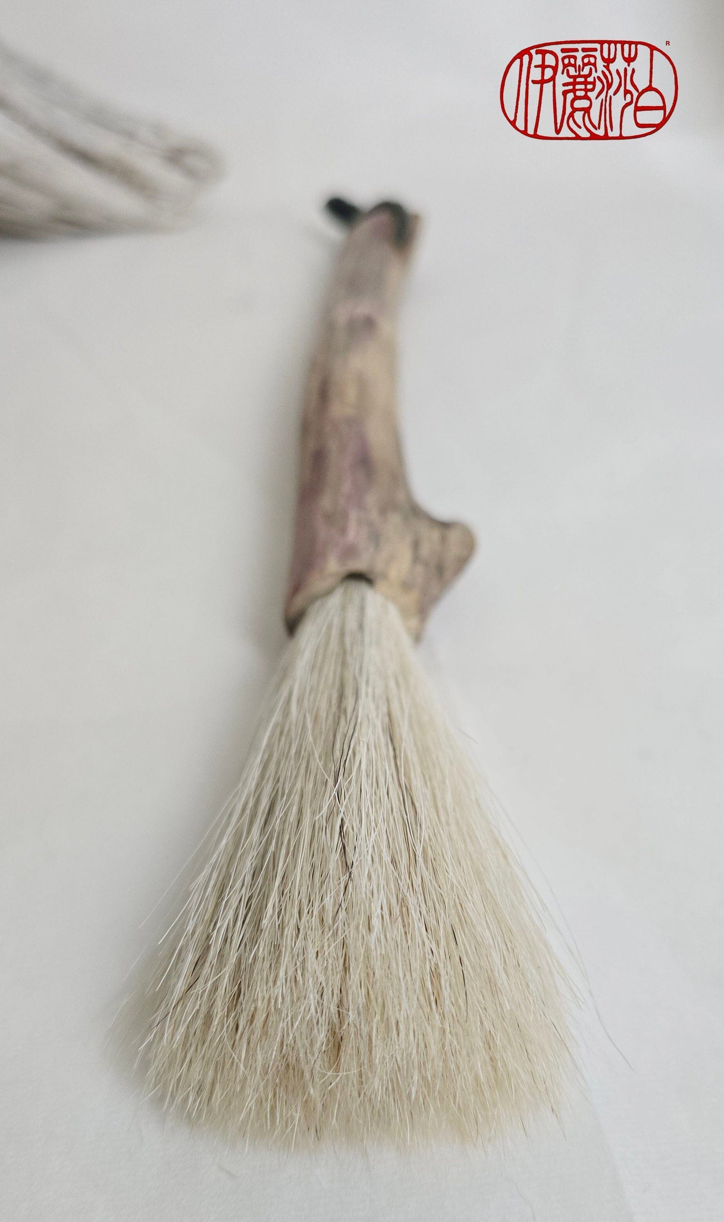 Handmade Sumi-Style Brush – White Horsehair with Birch Driftwood Handle Paintbrush Elizabeth Schowachert Art