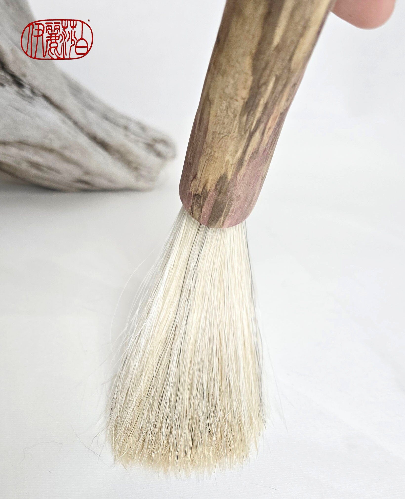 Handmade Sumi-Style Brush – White Horsehair with Birch Driftwood Handle Paintbrush Elizabeth Schowachert Art