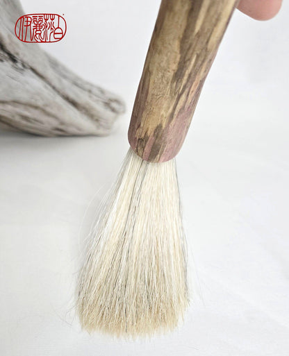 Handmade Sumi-Style Brush – White Horsehair with Birch Driftwood Handle Paintbrush Elizabeth Schowachert Art