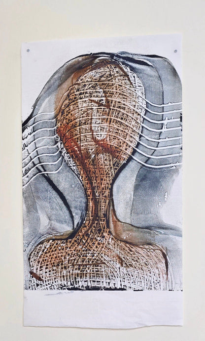 Held Form – Original Encaustic Monotype on Handmade Asian Paper Artwork Elizabeth Schowachert Art