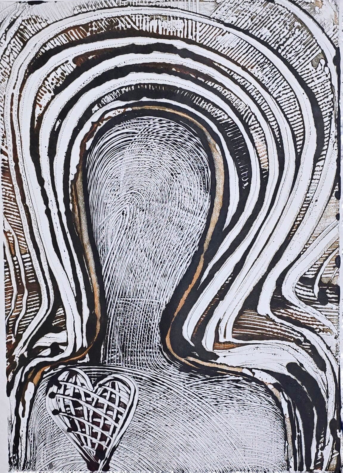 Holding the Center – Original Encaustic Monotype on Handmade Asian Paper Artwork Elizabeth Schowachert Art