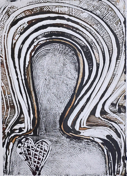 Holding the Center – Original Encaustic Monotype on Handmade Asian Paper Artwork Elizabeth Schowachert Art