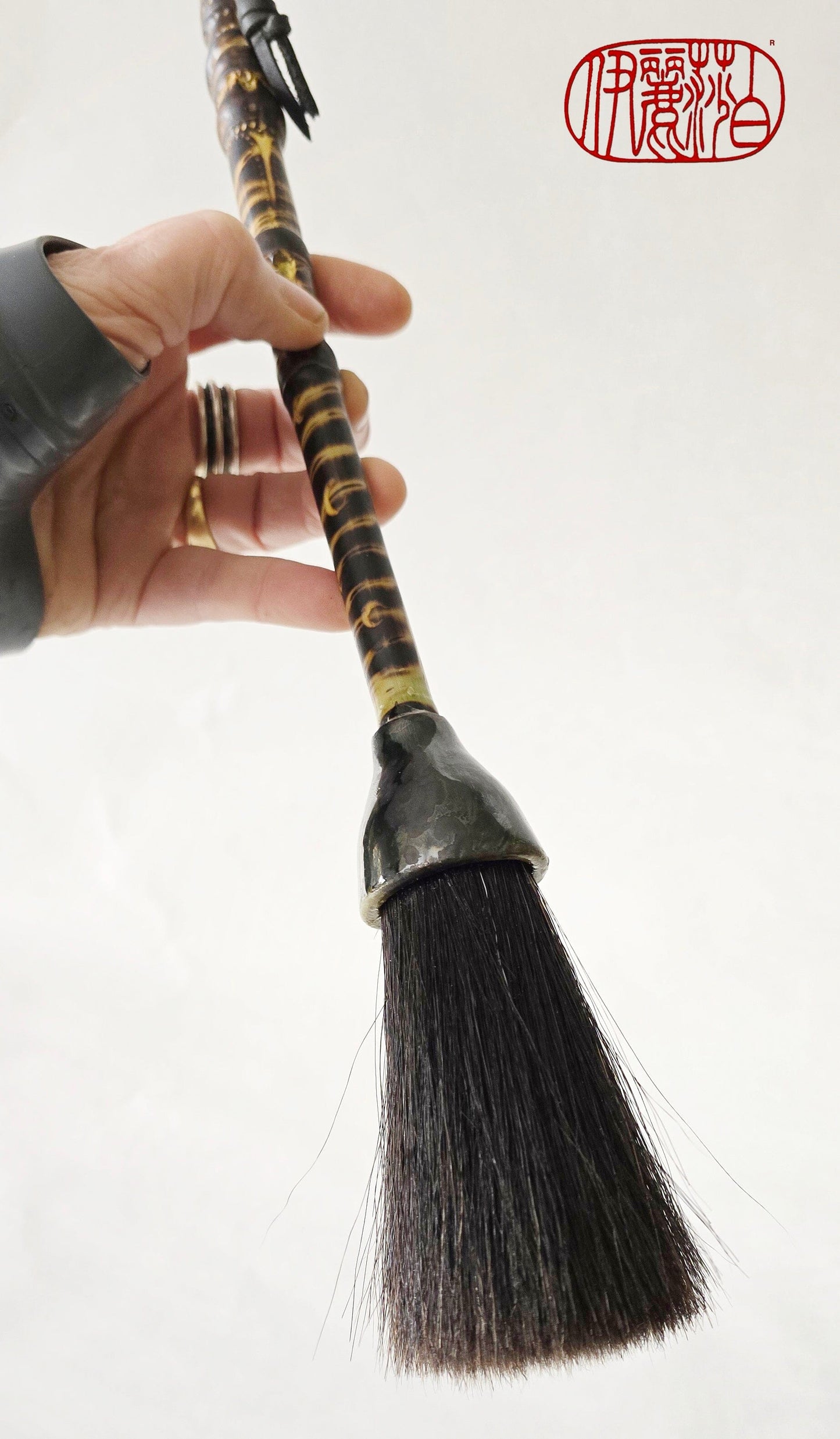 Horsehair Sumi-e Paintbrush with Ceramic Ferrule With Metallic Green Glaze Art & Crafting Tools Elizabeth Schowachert Art