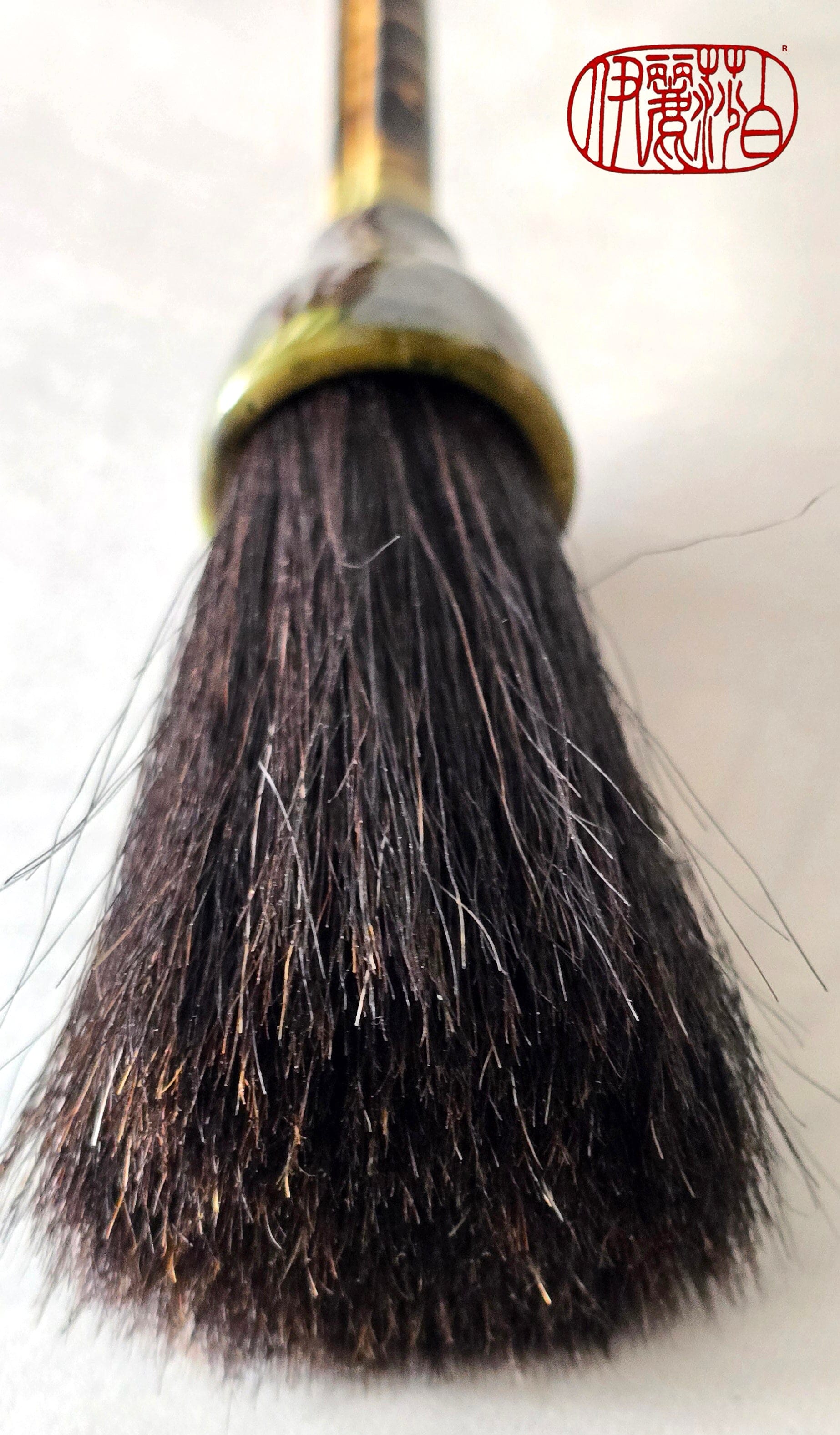 Horsehair Sumi-e Paintbrush with Ceramic Ferrule With Metallic Green Glaze Art & Crafting Tools Elizabeth Schowachert Art