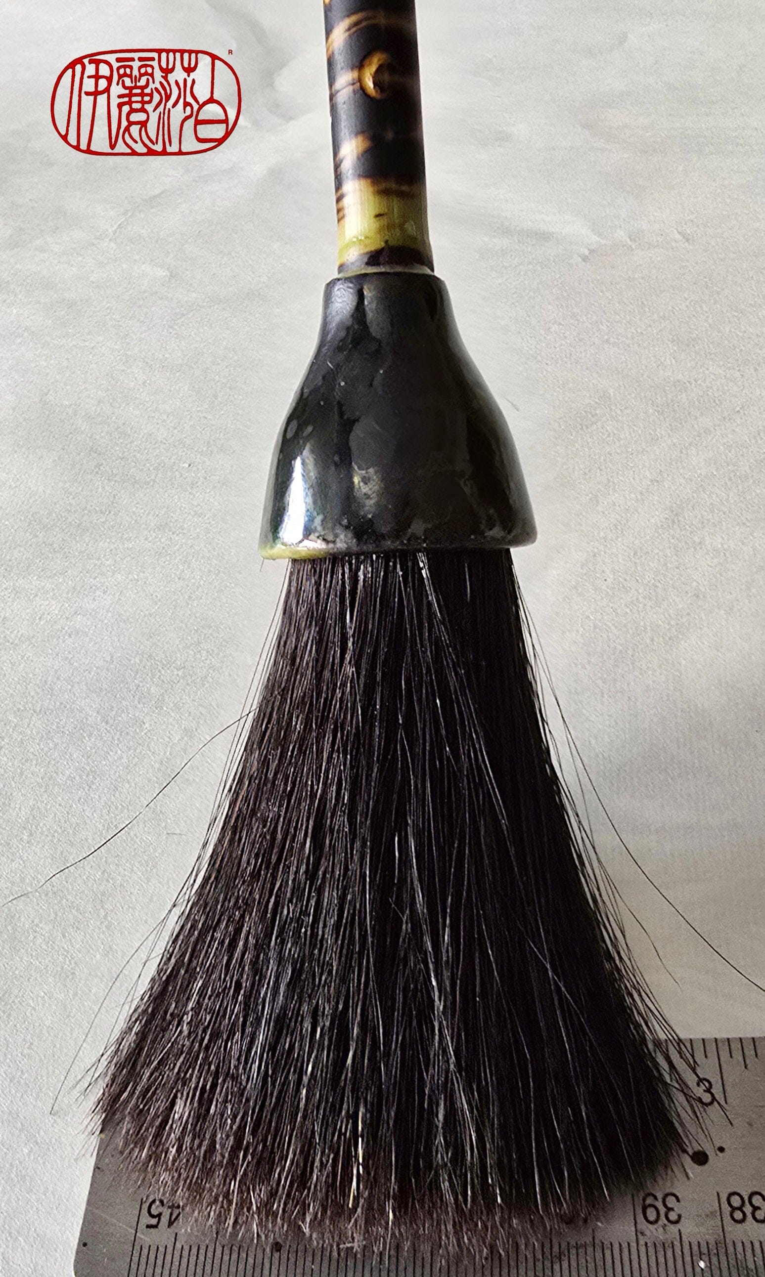 Horsehair Sumi-e Paintbrush with Ceramic Ferrule With Metallic Green Glaze Art & Crafting Tools Elizabeth Schowachert Art