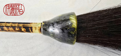 Horsehair Sumi-e Paintbrush with Ceramic Ferrule With Metallic Green Glaze Art & Crafting Tools Elizabeth Schowachert Art