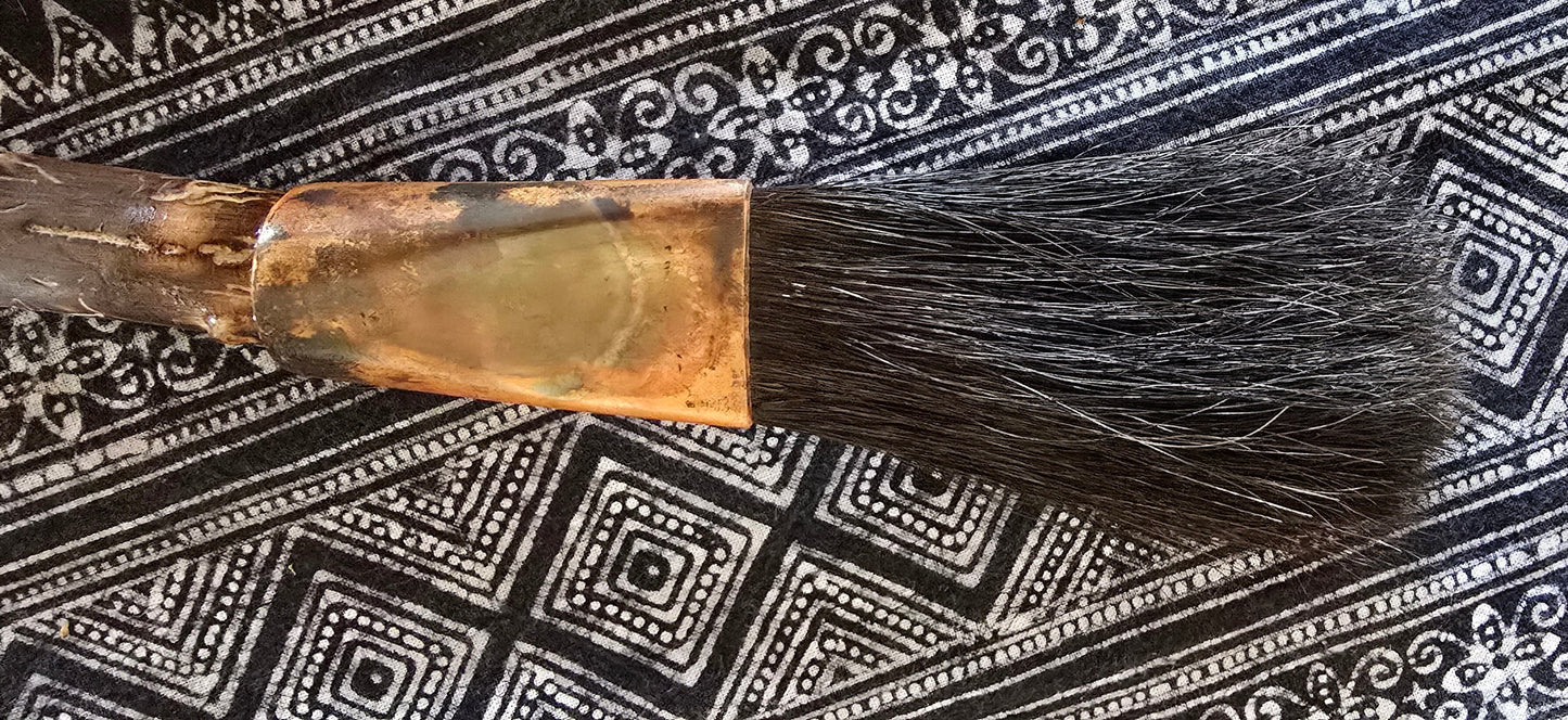 Large Flat Black Horsehair Brush – Driftwood Handle with Burned Patina Paintbrush Elizabeth Schowachert Art