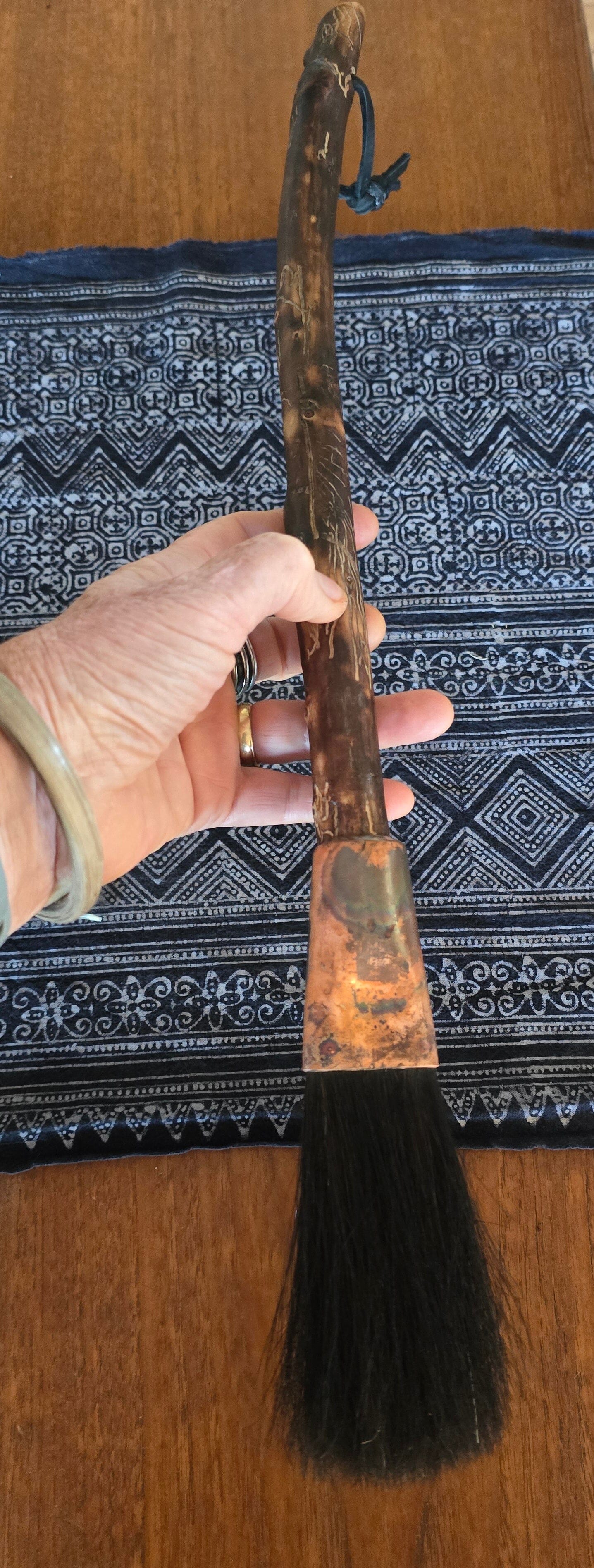 Large Flat Black Horsehair Brush – Driftwood Handle with Burned Patina Paintbrush Elizabeth Schowachert Art