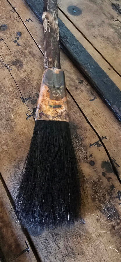 Large Flat Black Horsehair Brush – Driftwood Handle with Burned Patina Paintbrush Elizabeth Schowachert Art