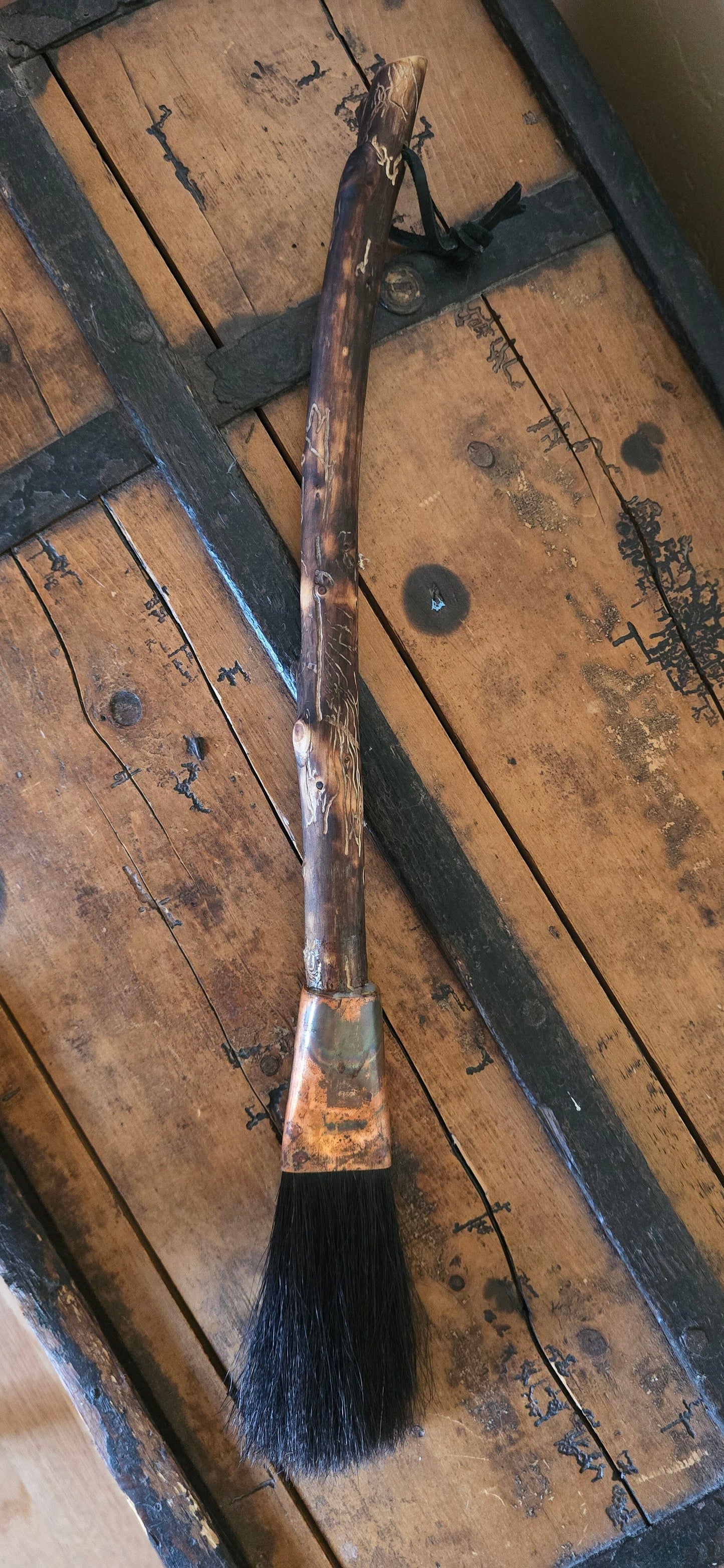 Large Flat Black Horsehair Brush – Driftwood Handle with Burned Patina Paintbrush Elizabeth Schowachert Art