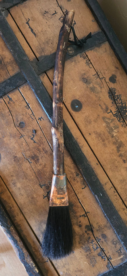 Large Flat Black Horsehair Brush – Driftwood Handle with Burned Patina Paintbrush Elizabeth Schowachert Art