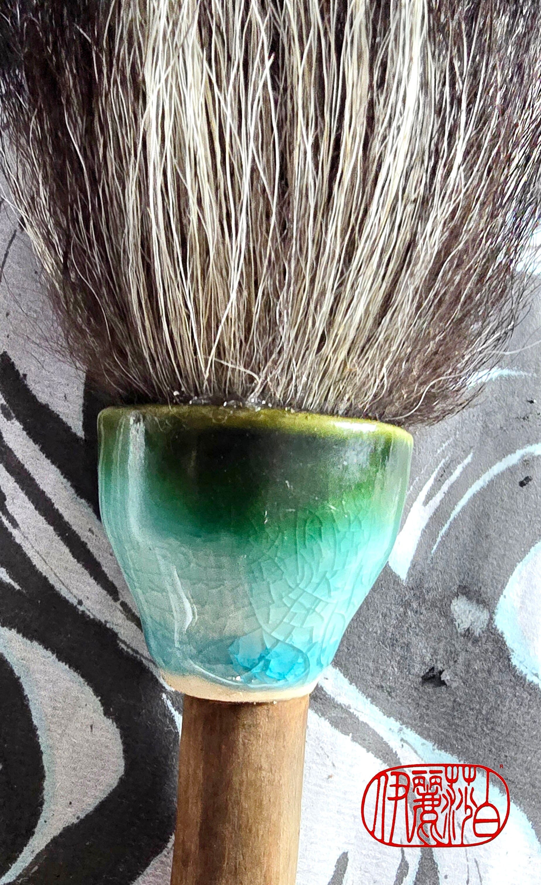 Large Skunk Bristle Brush with Teal Ceramic Ferrule &amp; Driftwood Handle Paintbrush Elizabeth Schowachert Art
