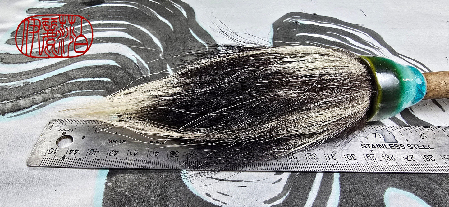 Large Skunk Bristle Brush with Teal Ceramic Ferrule &amp; Driftwood Handle Paintbrush Elizabeth Schowachert Art