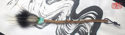 Large Skunk Bristle Brush with Teal Ceramic Ferrule &amp; Driftwood Handle Paintbrush Elizabeth Schowachert Art